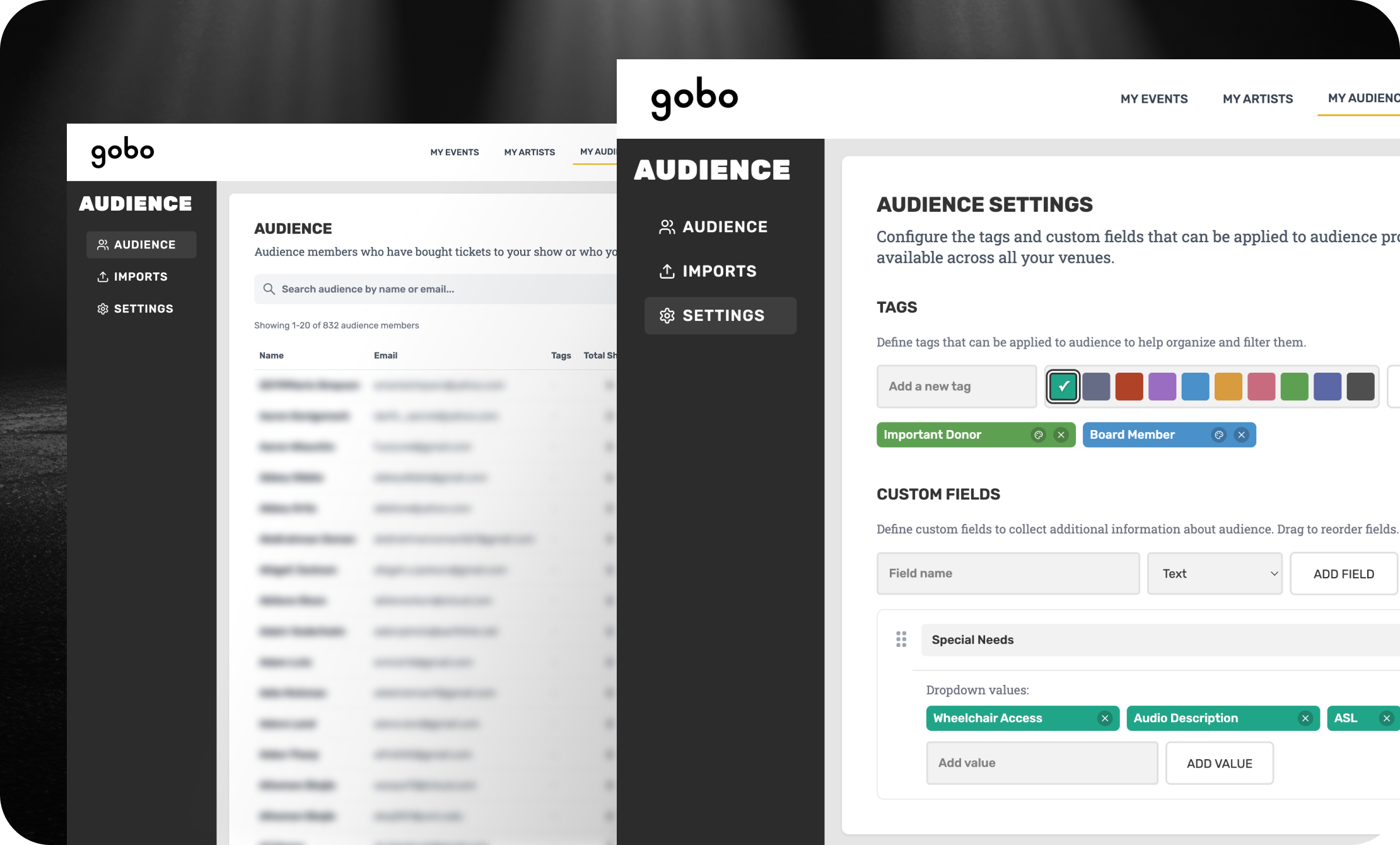 My Audience screens in the Gobo App